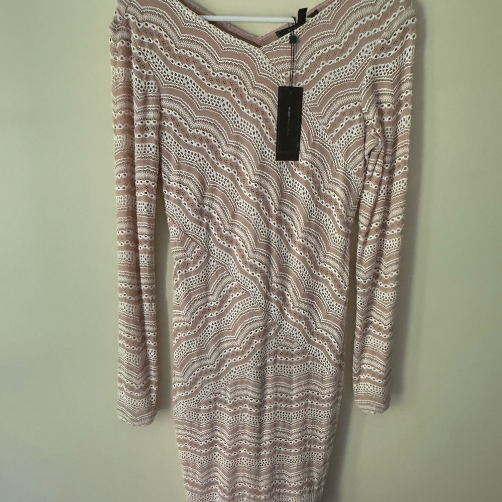 BCBGMaxAzria Blush Lace Long Sleeve Dress